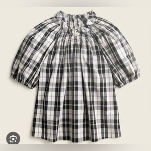 J Crew smocked neck puff sleeve top Friday plaid